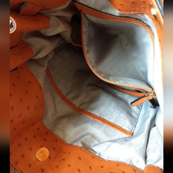 Michael Kors Ostrich-Embossed Hamilton Tangerine East/West Tote Leather Handbag - Picture 5 of 11